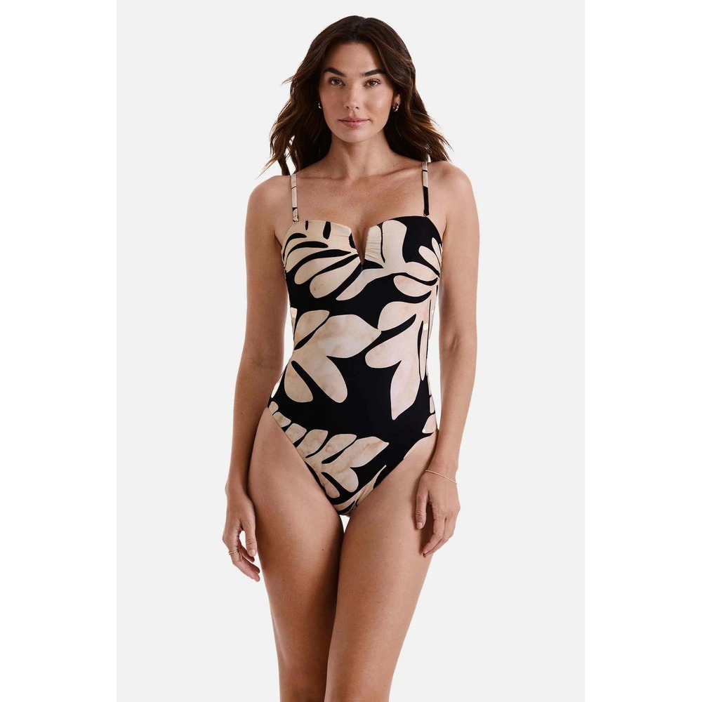NWOT Mimi Flamingo Womens Finn One Piece Swimsuit Sonder Tropical Black Cream 10